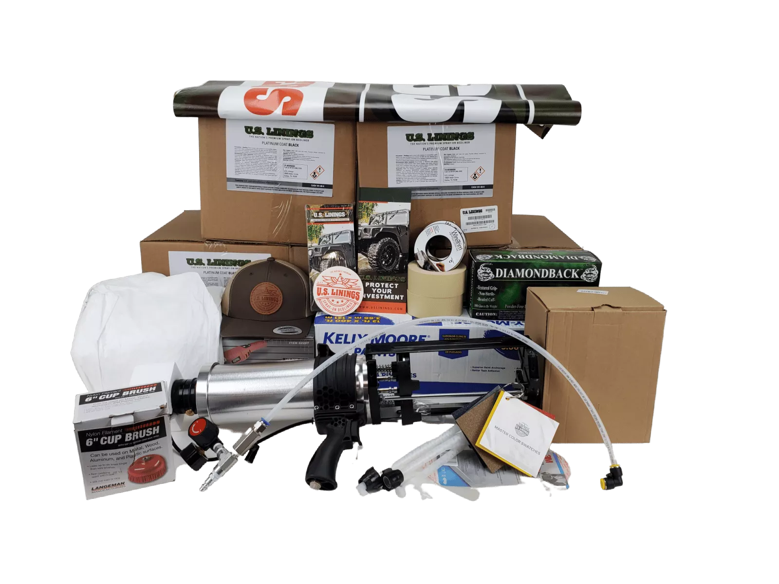 Comprehensive start-up kit for new dealers, featuring marketing materials, essential chemicals, application tools, and the versatile cartridge applicator.